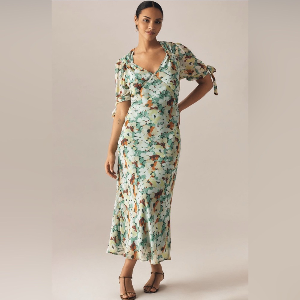 ✨ Anthropologie Short-Sleeve V-Neck Slip Midi Dress Sz 2X - Picture 1 of 9